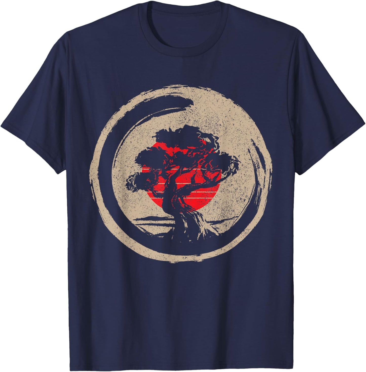 Bonsai Tree Japanese Flag Zen Vintage Gift T-Shirt - T-Shirt | Navy