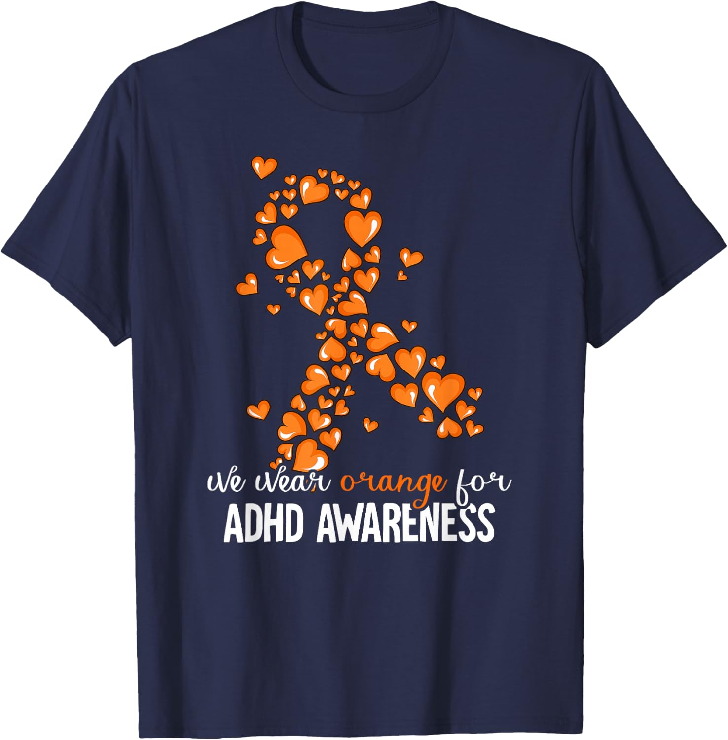 ADHD Gift -Kids Orange ADHD Awareness Casual Mandarin Collar Letter Print T-Shirt - T-Shirt | Navy