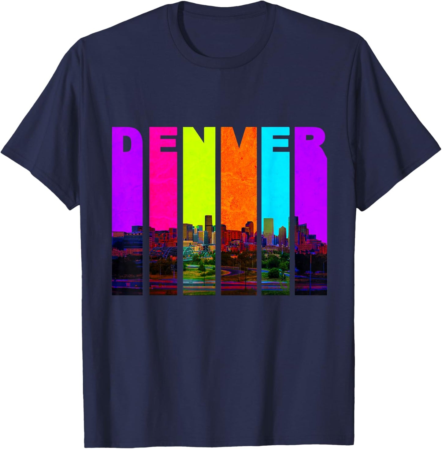 Retro I Love Denver Colorado Skyline T-Shirt - T-Shirt | Navy