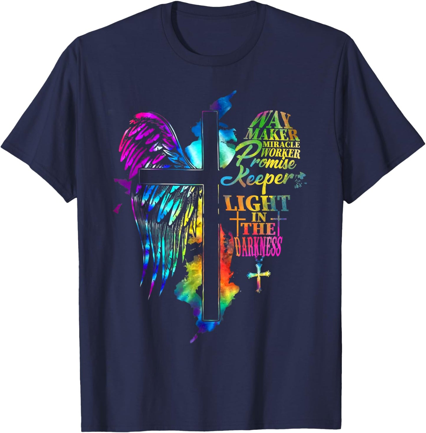Waymaker Miracle Worker Jesus Christ Wings Religious Quote T-Shirt - T-Shirt | Navy