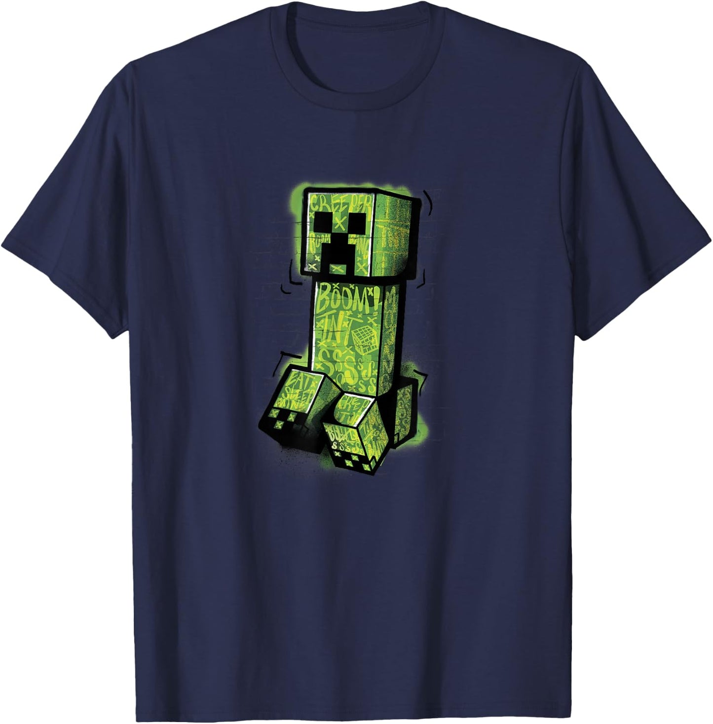 Minecraft Creeper Graffiti Sit T-Shirt - T-Shirt | Navy