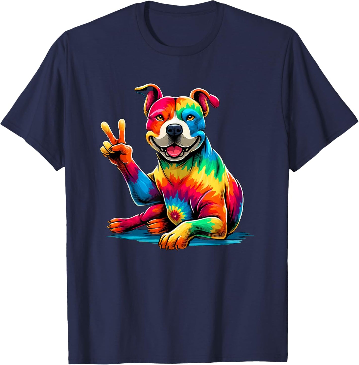 Peace Sign Tie Dye PitBull dog T-Shirt - T-Shirt | Navy