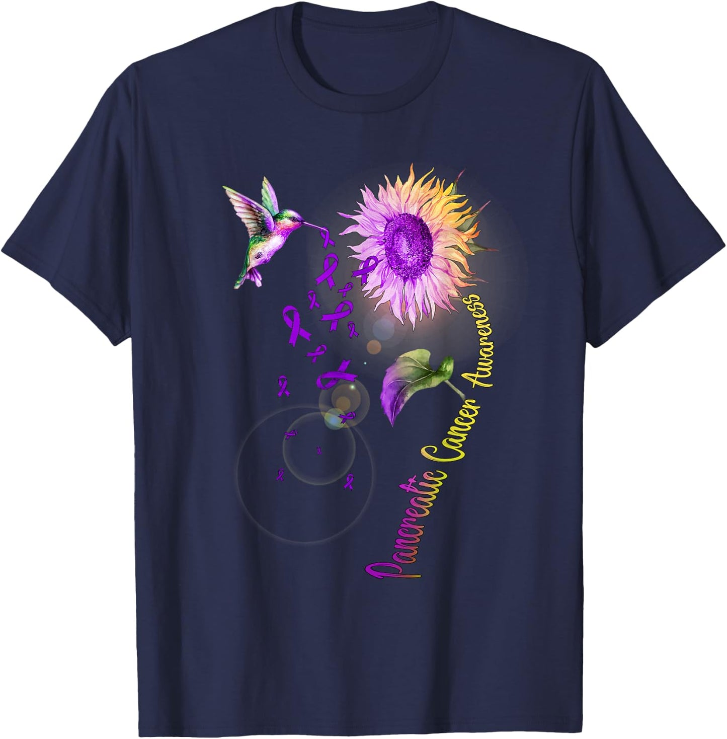 Pancreatic Cancer Sunflower Hummingbird T-Shirt - T-Shirt | Navy