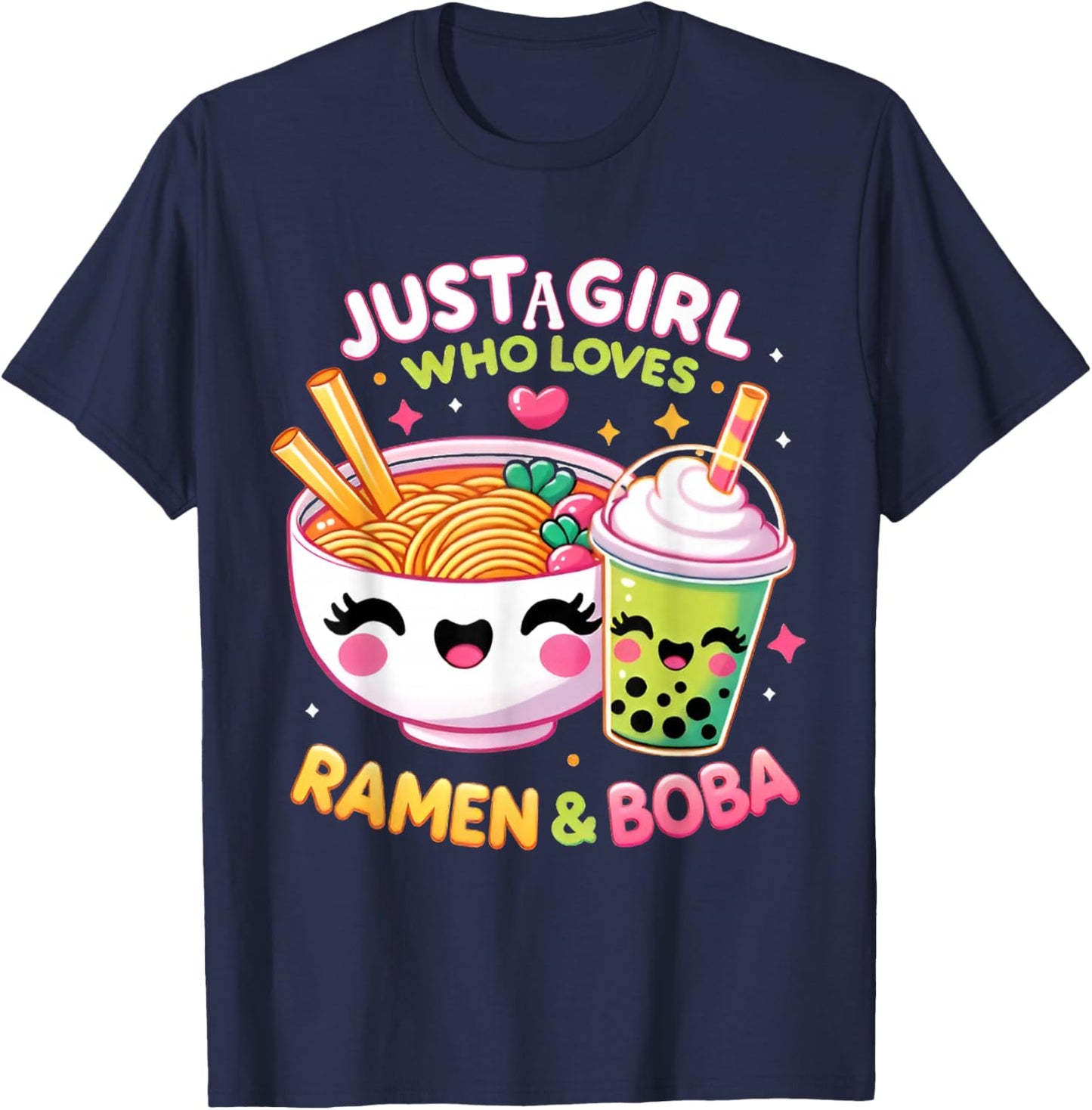 Just A Girl Who Loves Boba Tea and Ramen Bubble Tea Japanese T-Shirt - T-Shirt | Navy