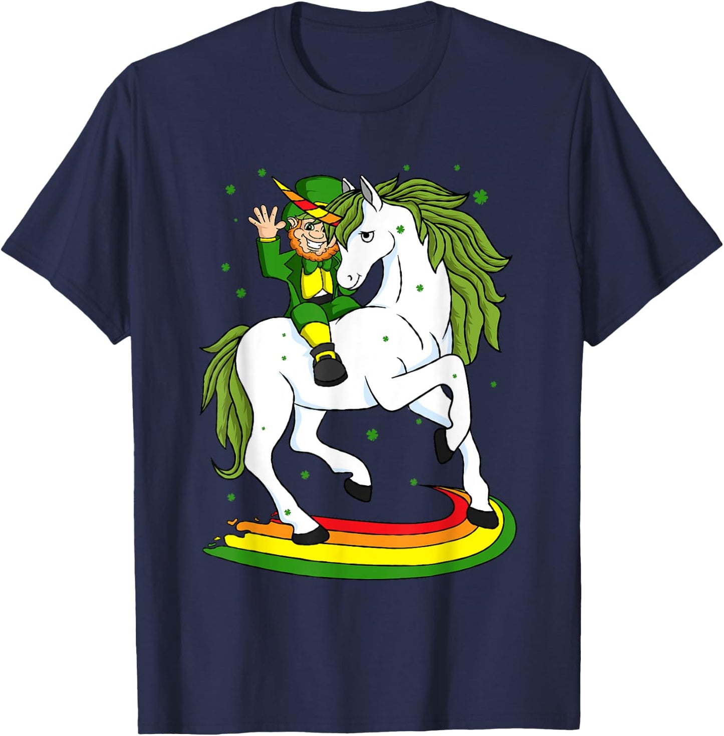 Leprechaun Riding A Magical St Patrick's Day Unicorn Gift T-Shirt - T-Shirt | Navy