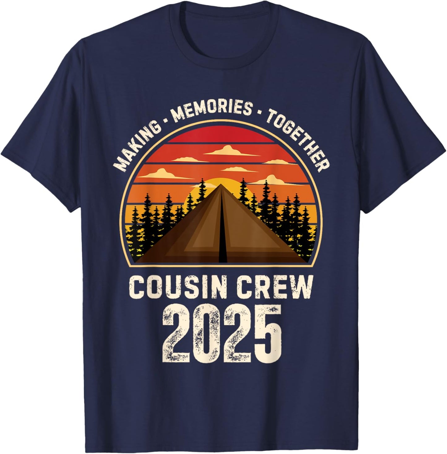 Retro Vintage Cousin Crew 2025 Camper Matching Camping Trip T-Shirt - T-Shirt | Navy