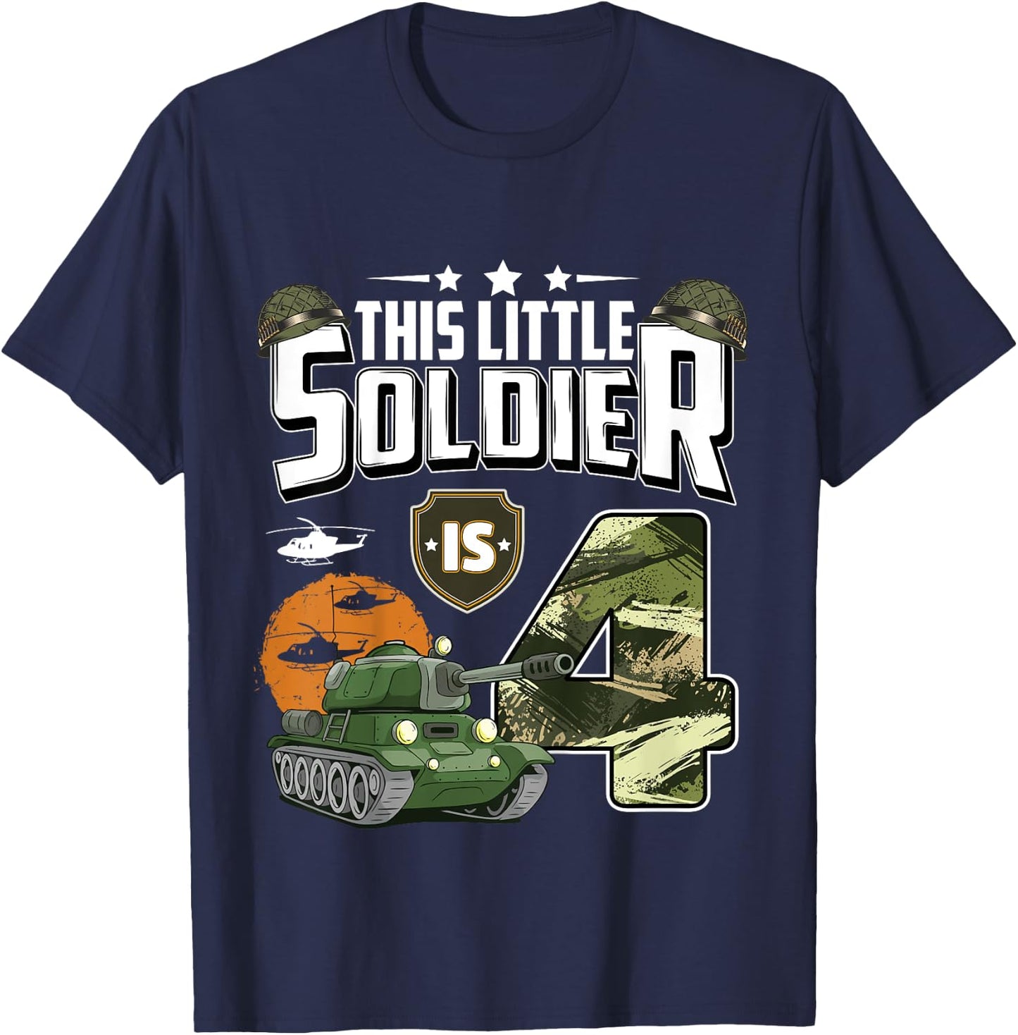 Kids 4 Year Old Soldier 4th Birthday Military Themed Camo boys T-Shirt - T-Shirt | Navy