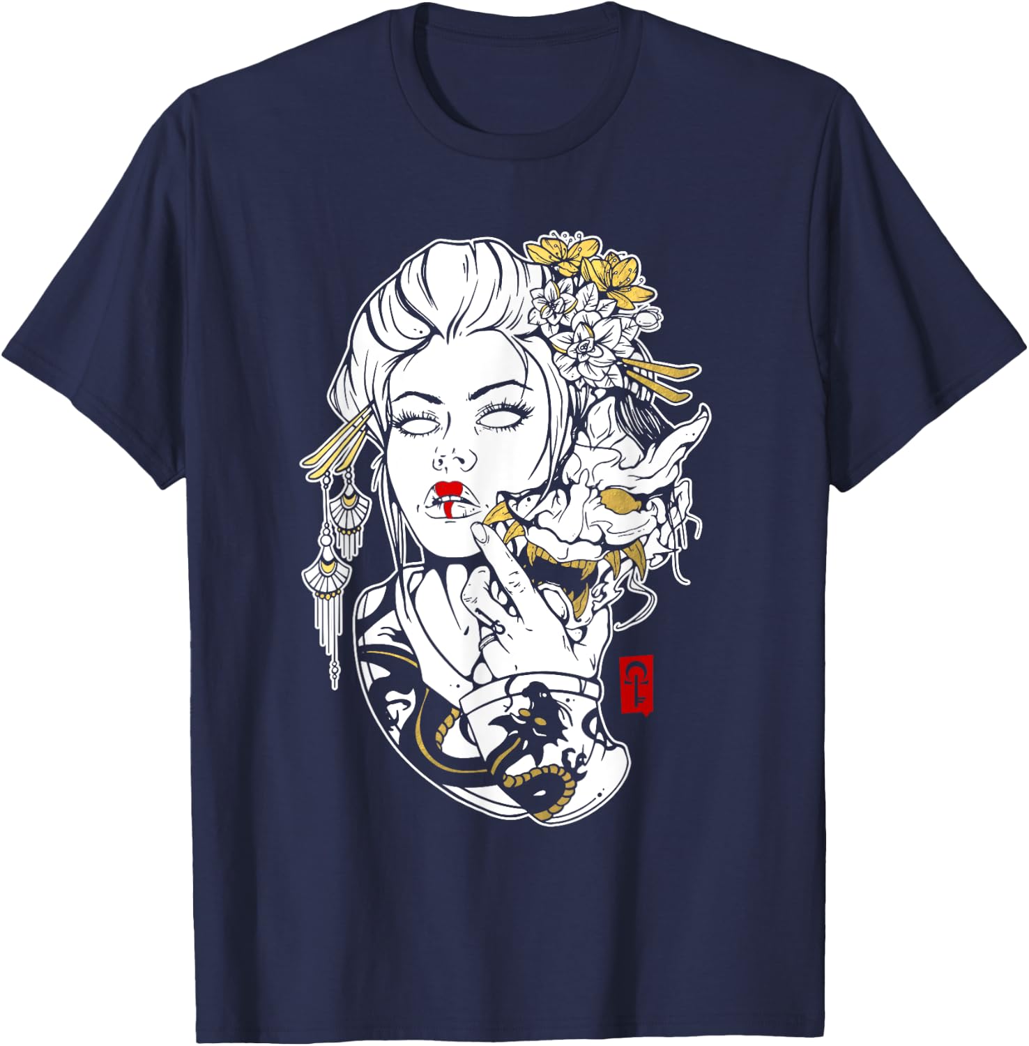 Skulls and Succulents Japanese Geisha Oni Mask T-Shirt - T-Shirt | Navy