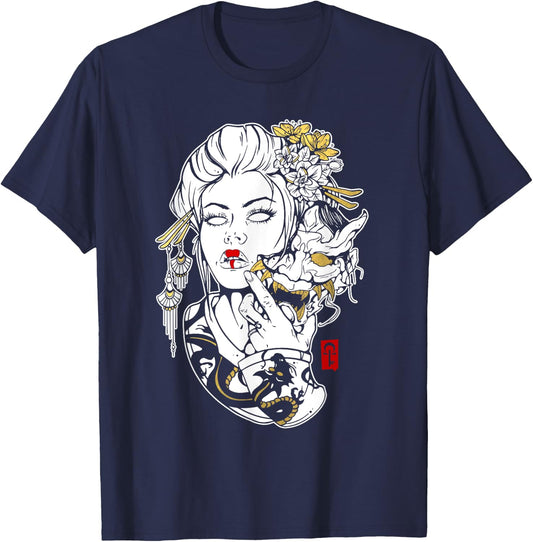 Skulls and Succulents Japanese Geisha Oni Mask T-Shirt - T-Shirt | Navy