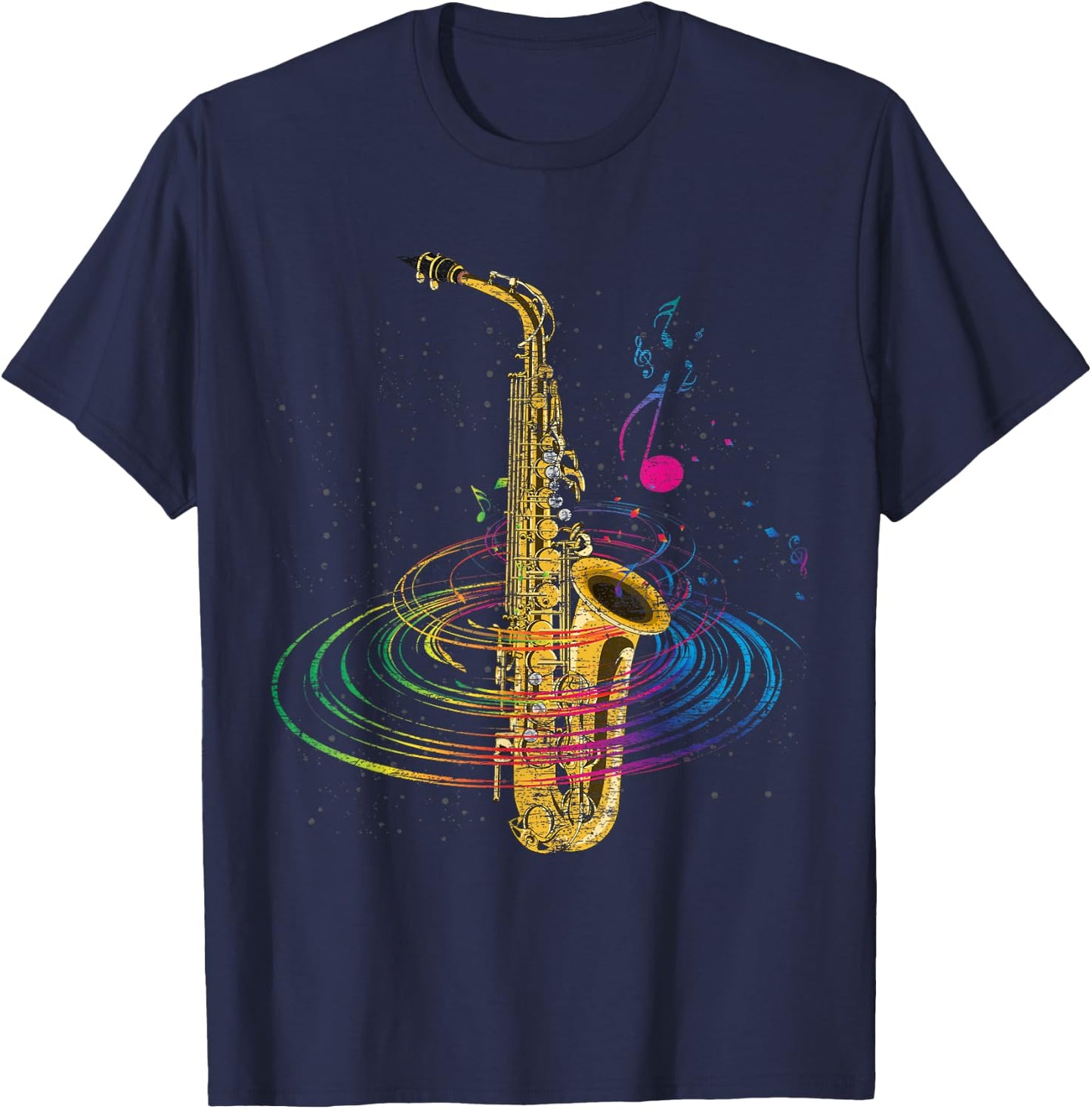 Sax Player Gift Saxophonist Music Notes Saxophone T-Shirt - T-Shirt | Navy