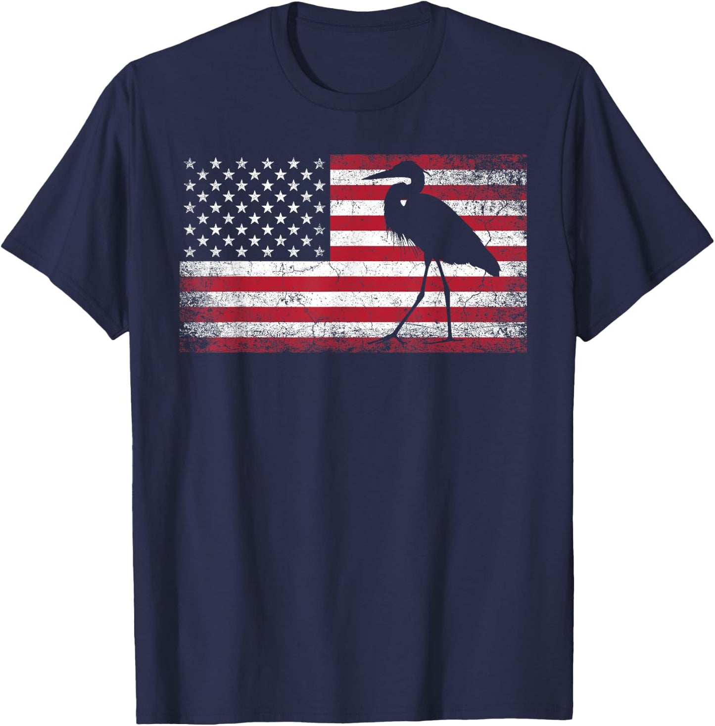 Heron Bird 4th of July American Flag America Patriotic Kids Men T-Shirt - T-Shirt | Navy
