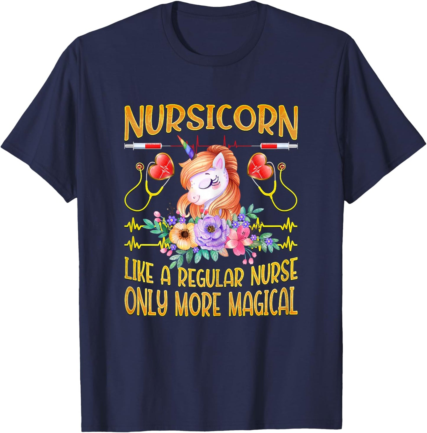 Nursing Shirts For Nurses Funny, Nurse Unicorn Nursicorn T-Shirt - T-Shirt | Navy