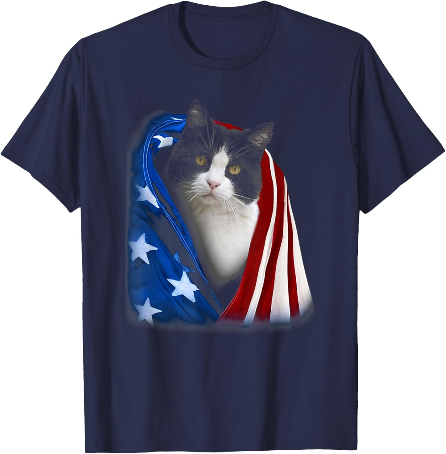 American Flag Cover Tuxedo Cats Kitten 4th July Independence Women Men T-Shirt - T-Shirt | Navy
