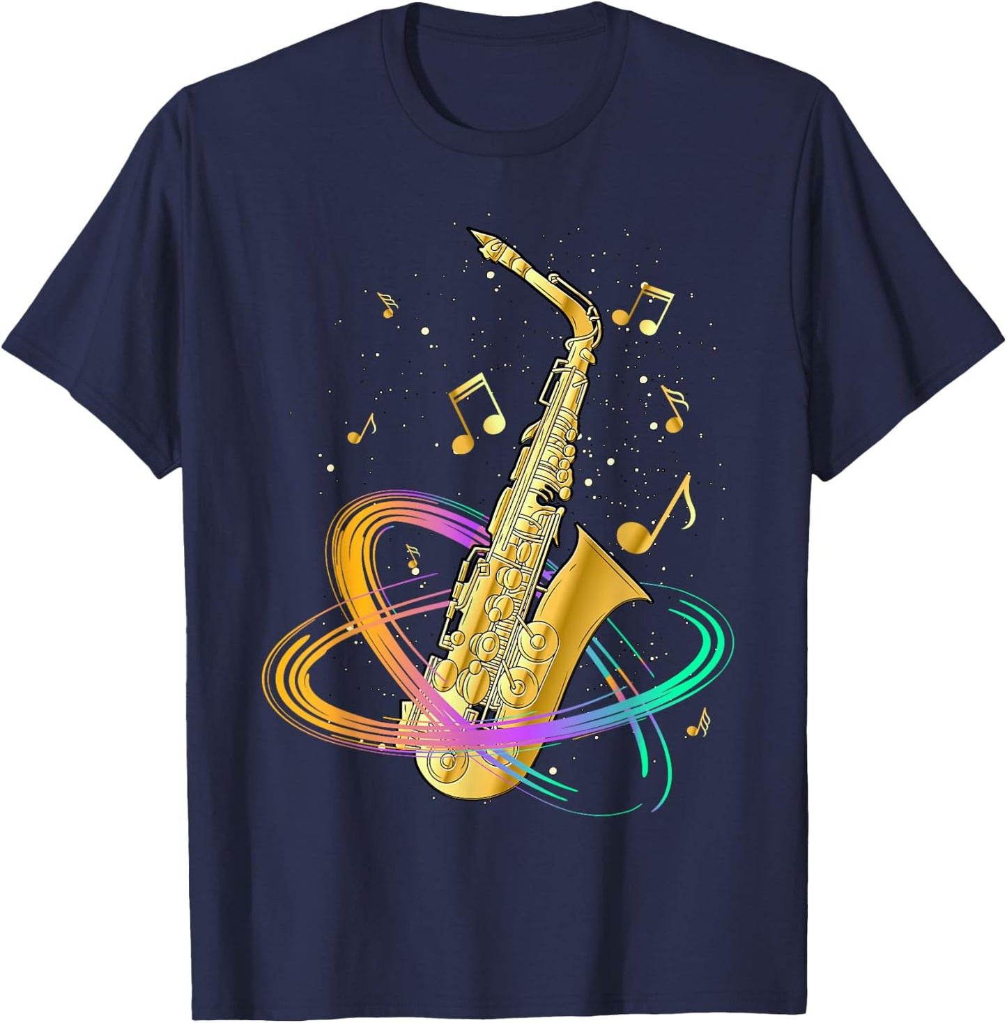Saxophone Player Musical Notes Jazz Musician Saxophonist Sax T-Shirt - T-Shirt | Navy