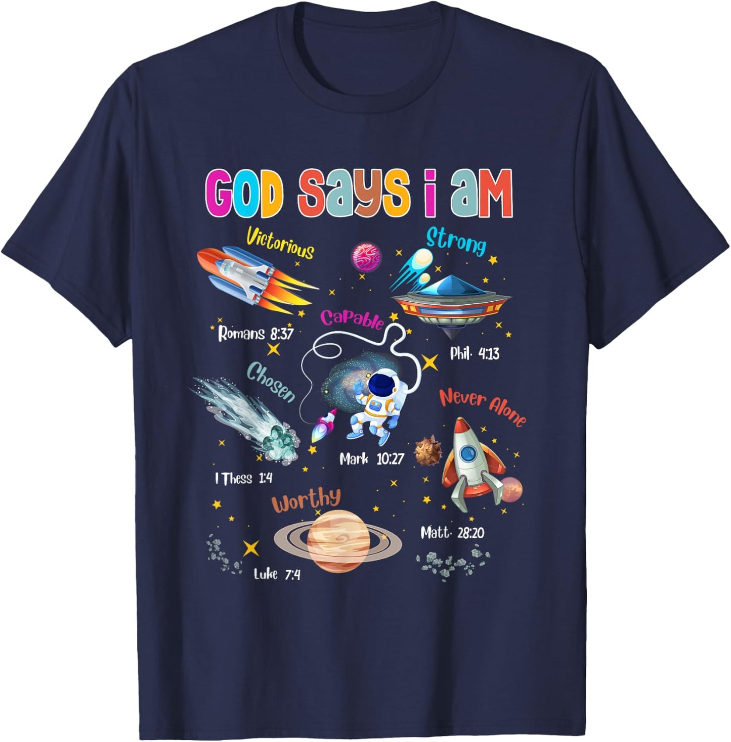 God Says I Am Cute Christian Outer Space Toddler Boys Kids T-Shirt - T-Shirt | Navy