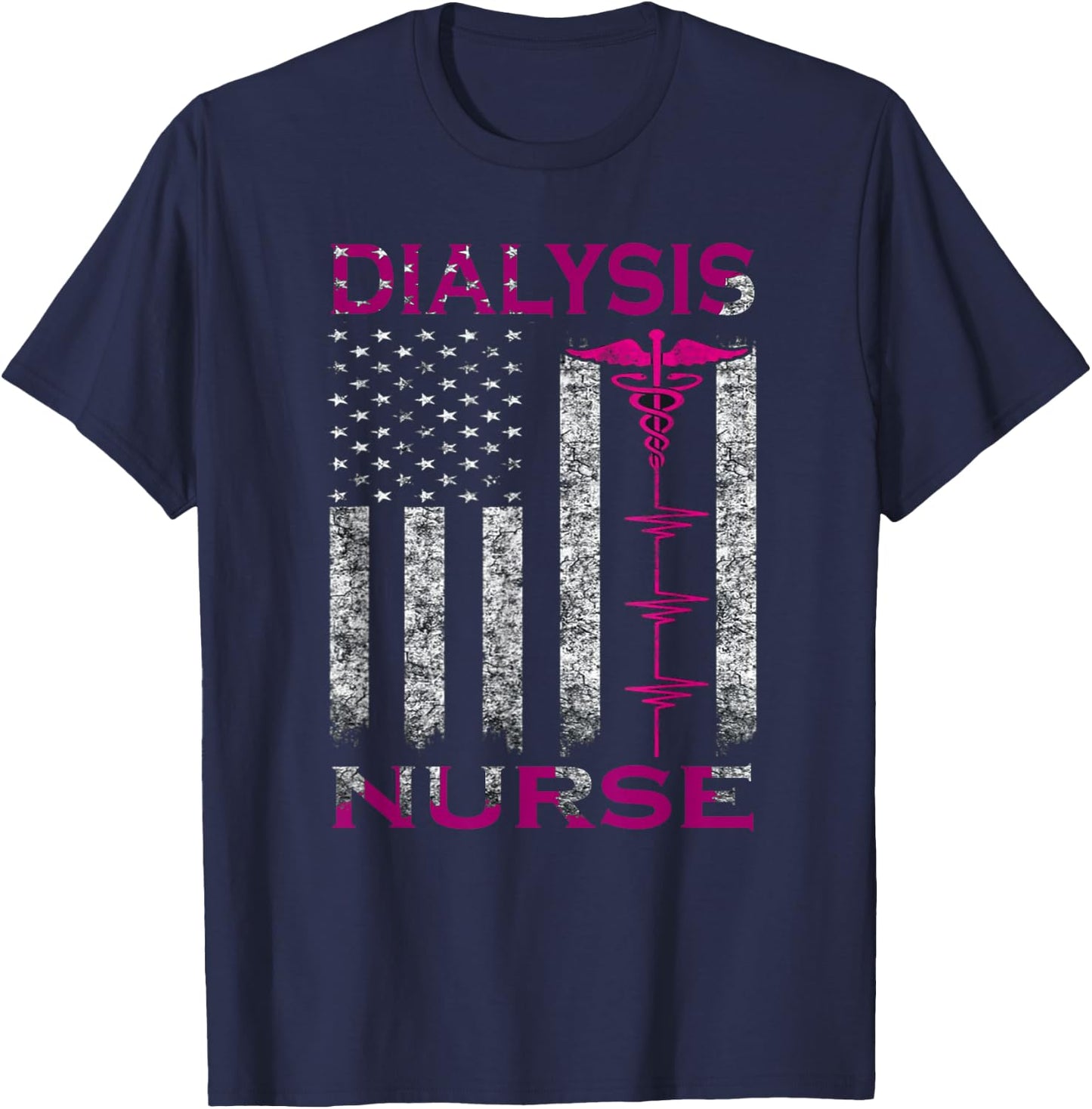 Dialysis Nurse Awareness American Flag T-Shirt - T-Shirt | Navy