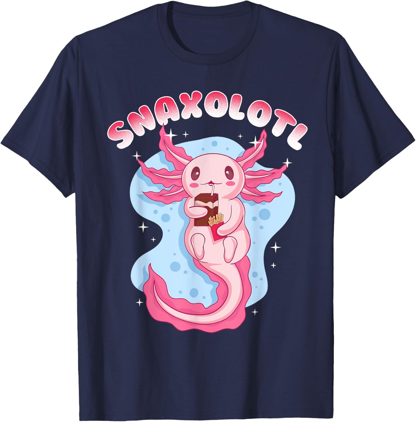 Anime Cute Manga Axolotl With Juice Box - Snaxolotl Girls T-Shirt - T-Shirt | Navy