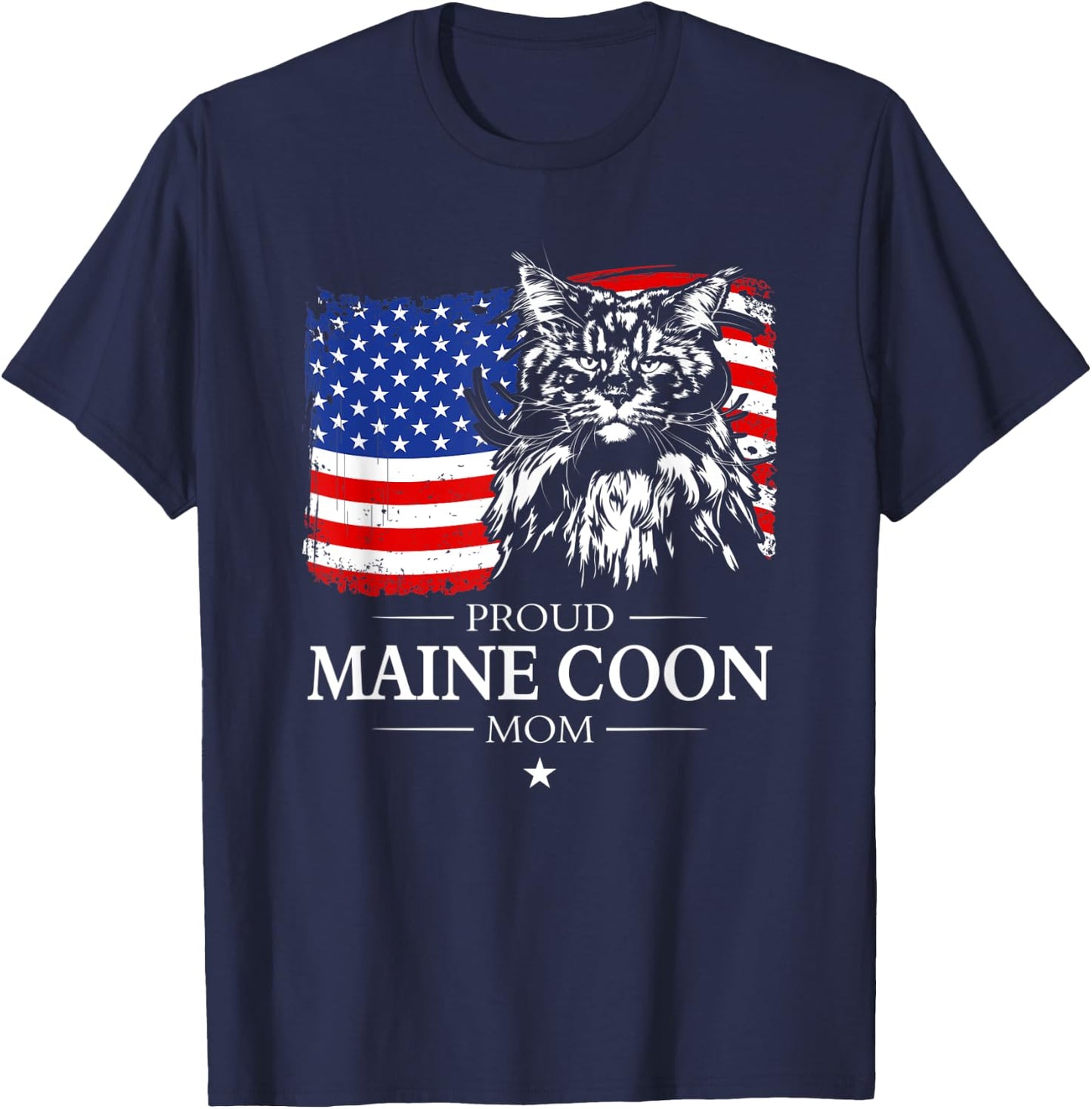Proud Maine Coon Mom American Flag patriotic cat gift T-Shirt - T-Shirt | Navy