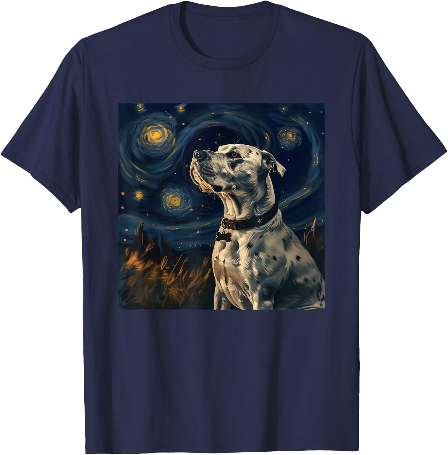 Pit Bull Dog Owner Van Gogh Style Starry Night T-Shirt - T-Shirt | Navy