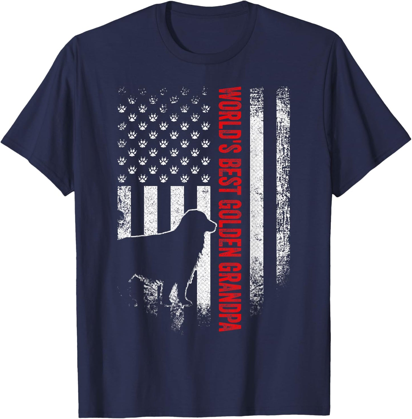 Vintage American Flag World's Best Golden Retriever Grandpa Women Men T-Shirt - T-Shirt | Navy