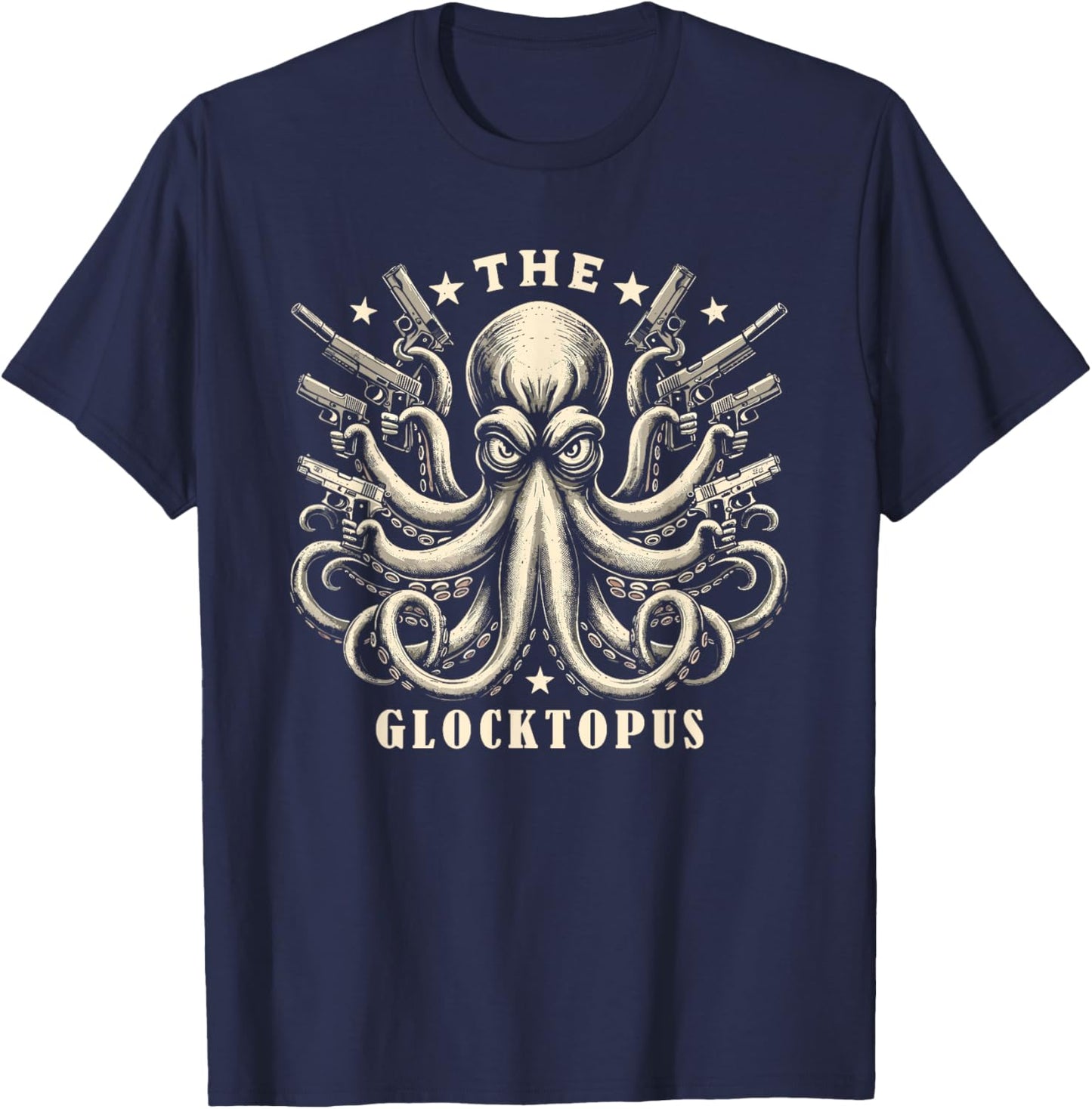 Gun Lover Vintage Squid Octopus Meme Funny Graphic Art T-Shirt - T-Shirt | Navy