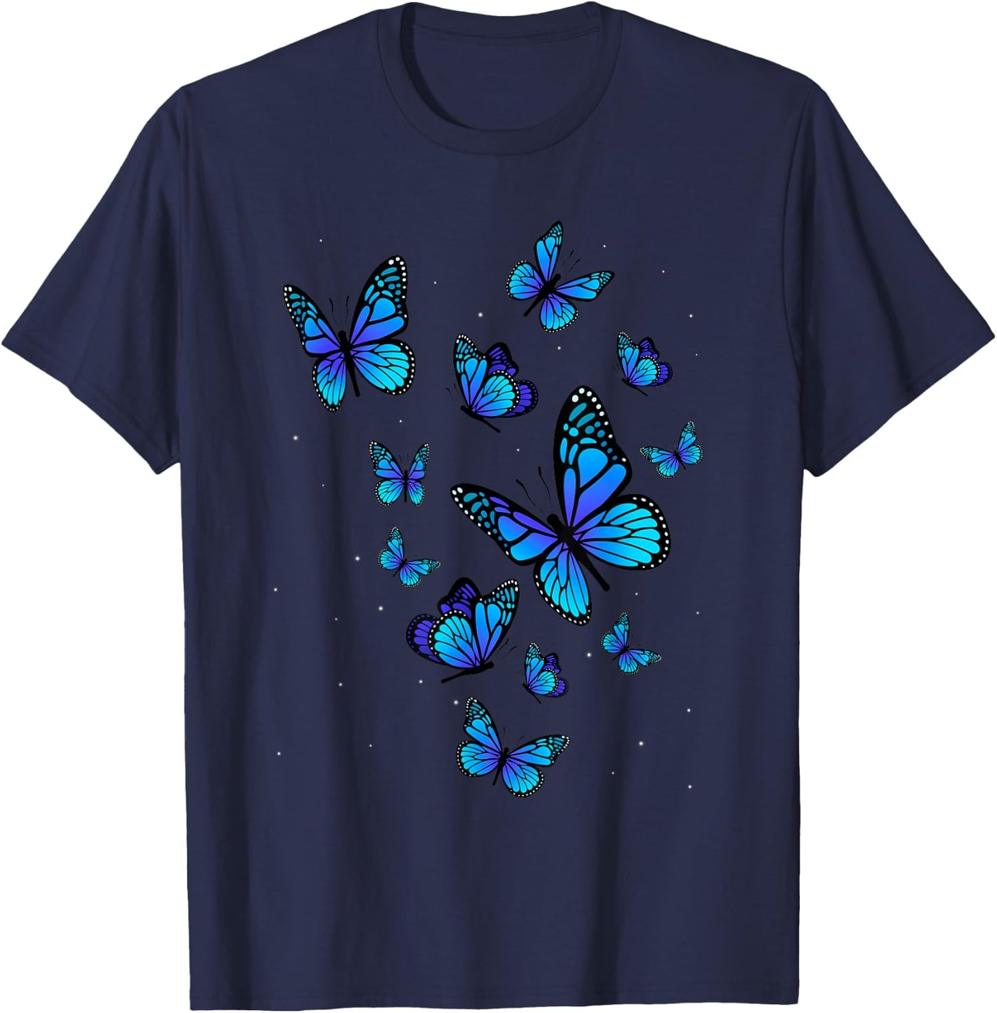 Blue Butterfly Art Garden Beautiful Butterflies T-Shirt - T-Shirt | Navy
