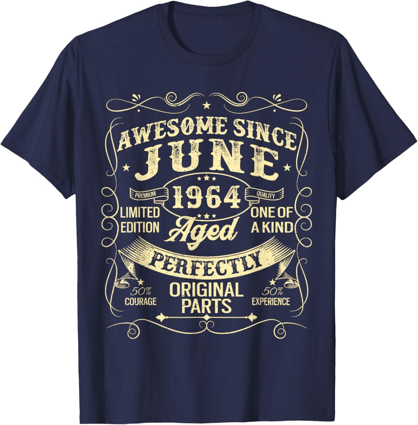 Awesome Since June 1964 Year Of Birth Birthday 1964 Vintage T-Shirt - T-Shirt | Navy