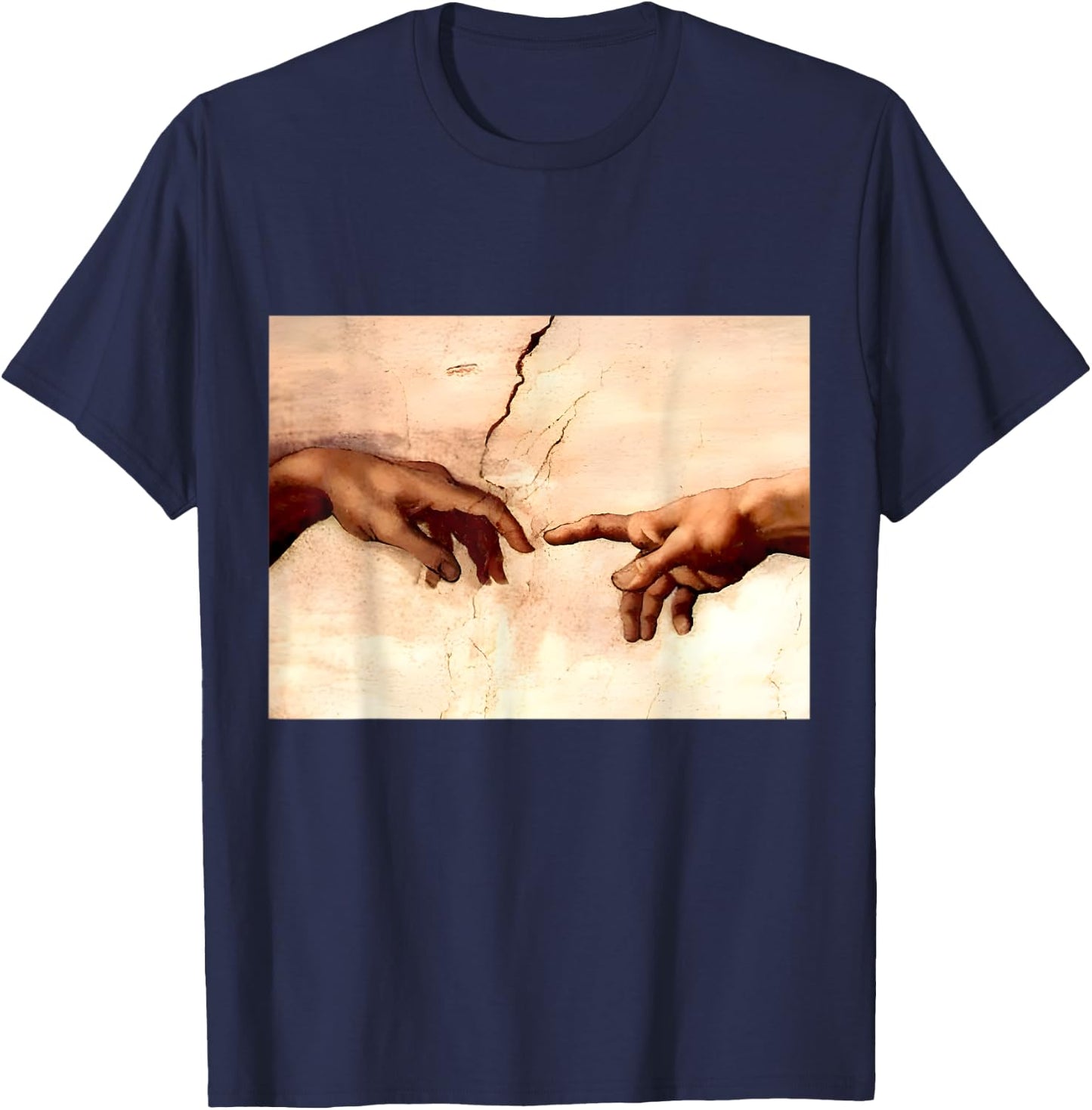 The Creation Of Adam | Michelangelo Artwork Vintage T-Shirt - T-Shirt | Navy