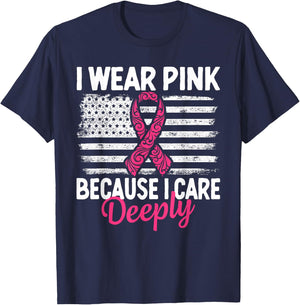 I Wear Pink because i Care Usa Flag Breast Cancer Awareness T-Shirt - T-Shirt | Navy