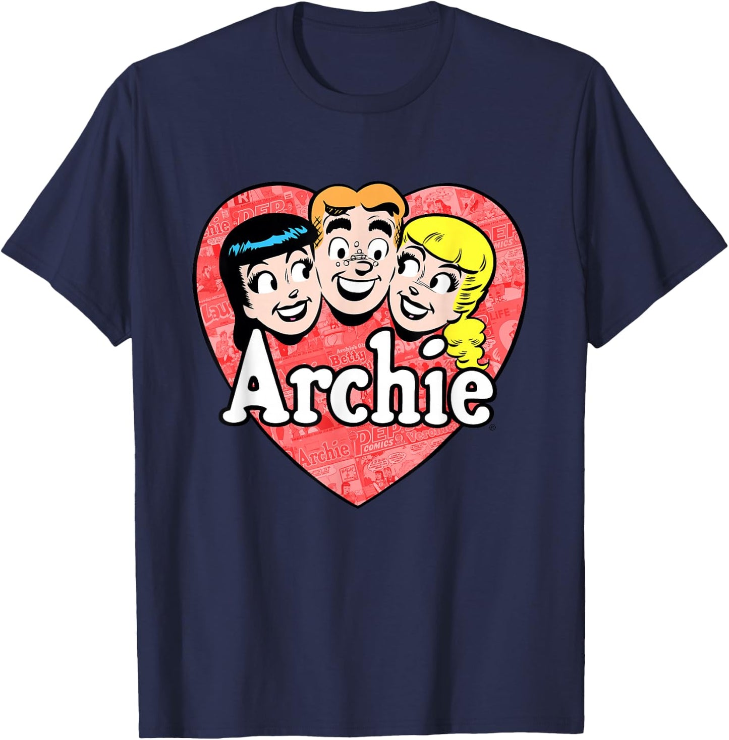 Retro Archie Heart Design Featuring Archie, Betty & Veronica T-Shirt - T-Shirt | Navy