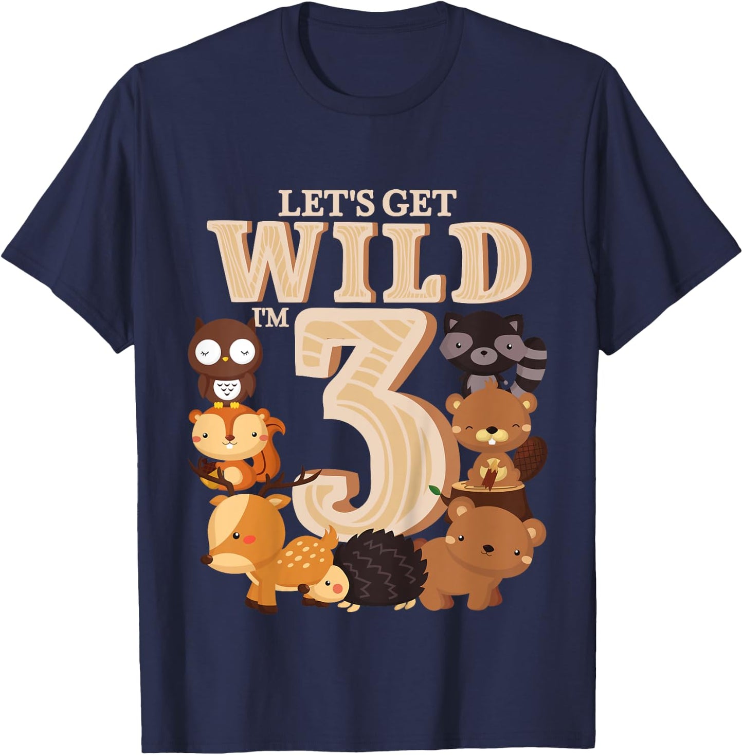 3 Year Old Woodland Animals Birthday Wild Forest 3rd Gift T-Shirt - T-Shirt | Navy