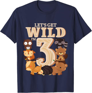 3 Year Old Woodland Animals Birthday Wild Forest 3rd Gift T-Shirt - T-Shirt | Navy