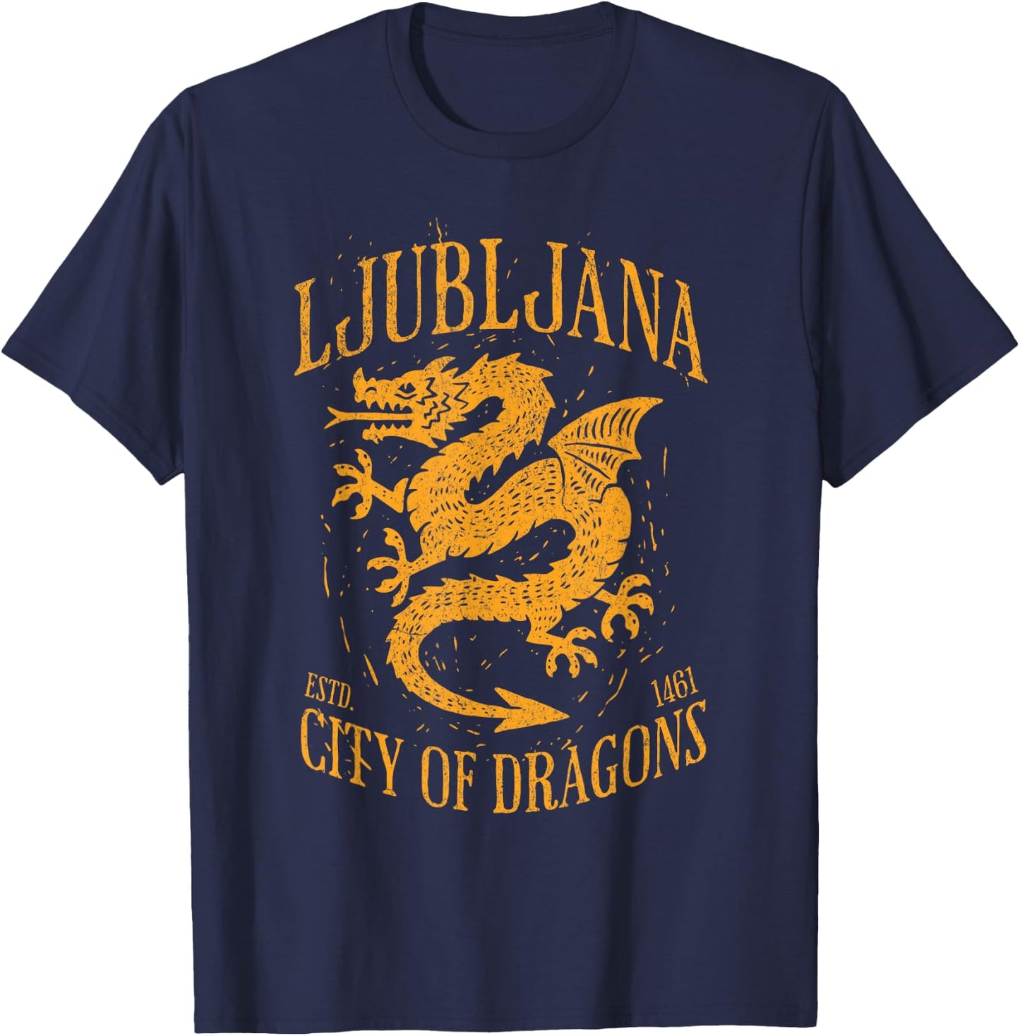 Ljubljana Slovenia Est 1461 City of Dragons Vintage Grunge T-Shirt - T-Shirt | Navy