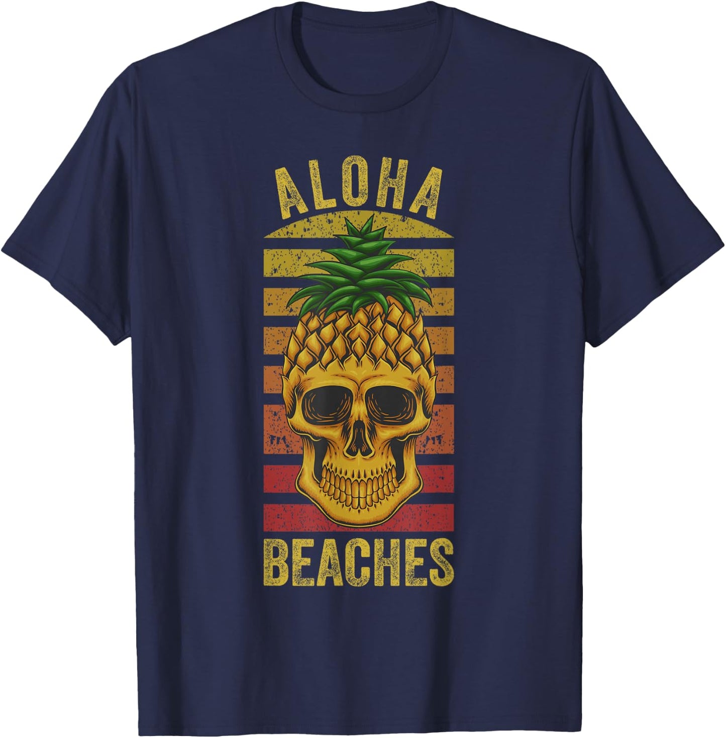 Hawaiian Pineapple Skull Aloha Beaches Funny Hawaii Summer T-Shirt - T-Shirt | Navy