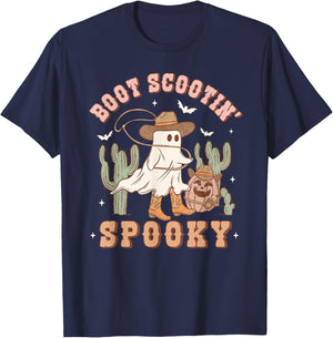 Retro Halloween Cowgirl Ghost Western Boot Scootin Spooky T-Shirt - T-Shirt | Navy