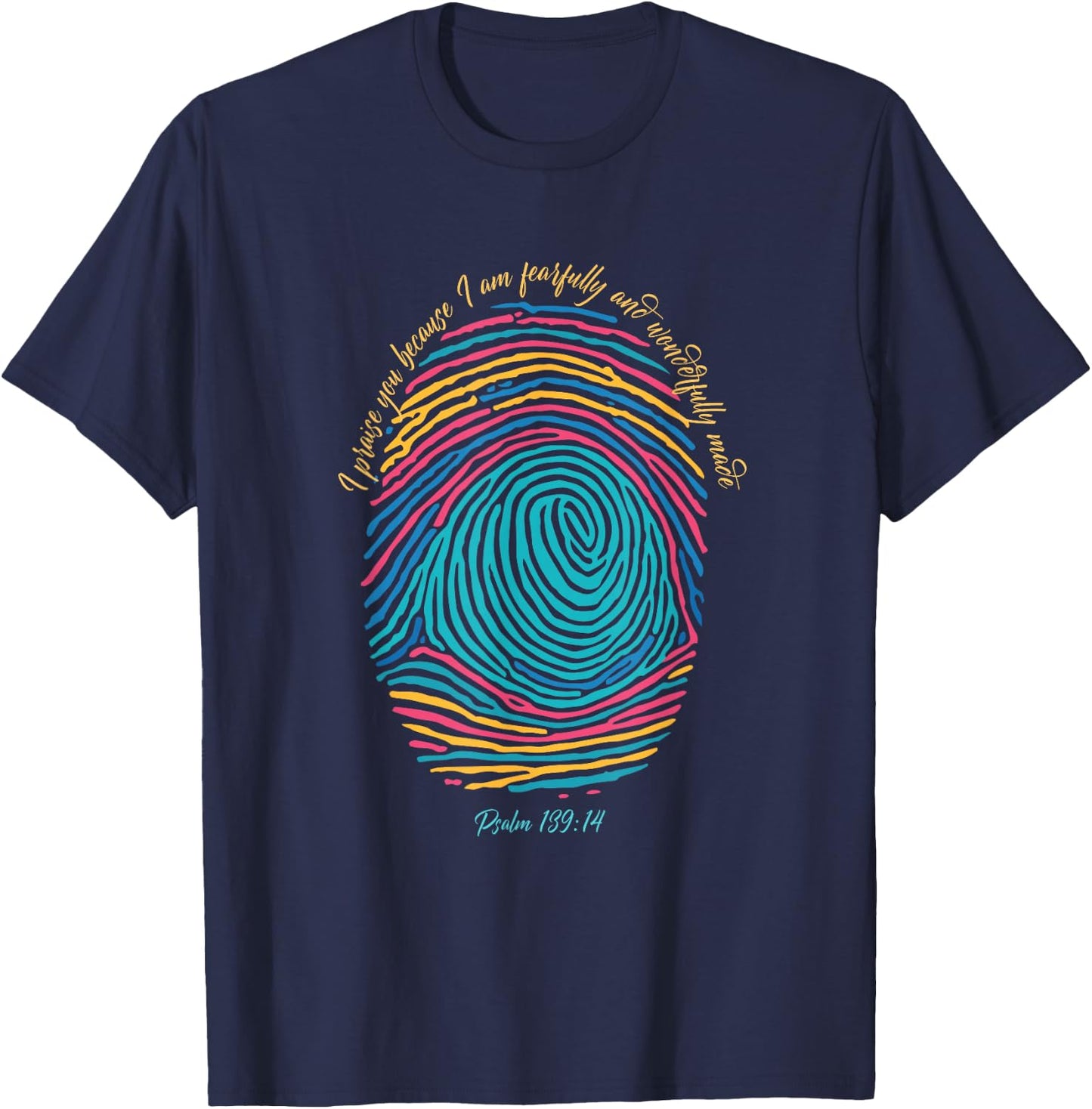 Christian Fingerprint, I praise God I am wonderfully made T-Shirt - T-Shirt | Navy