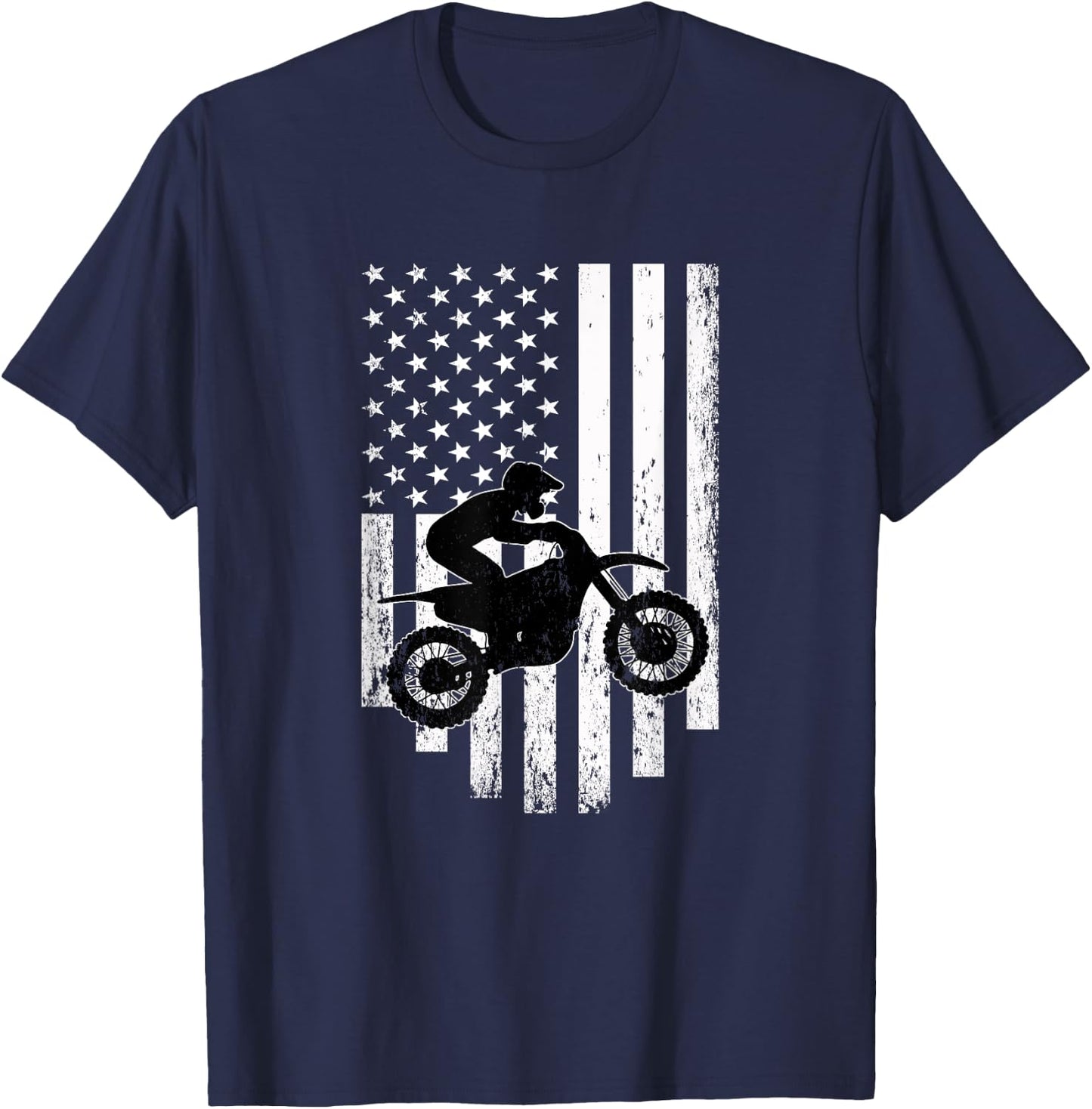 American Flag Motorcross Braap Dirt Bike T-Shirt - T-Shirt | Navy