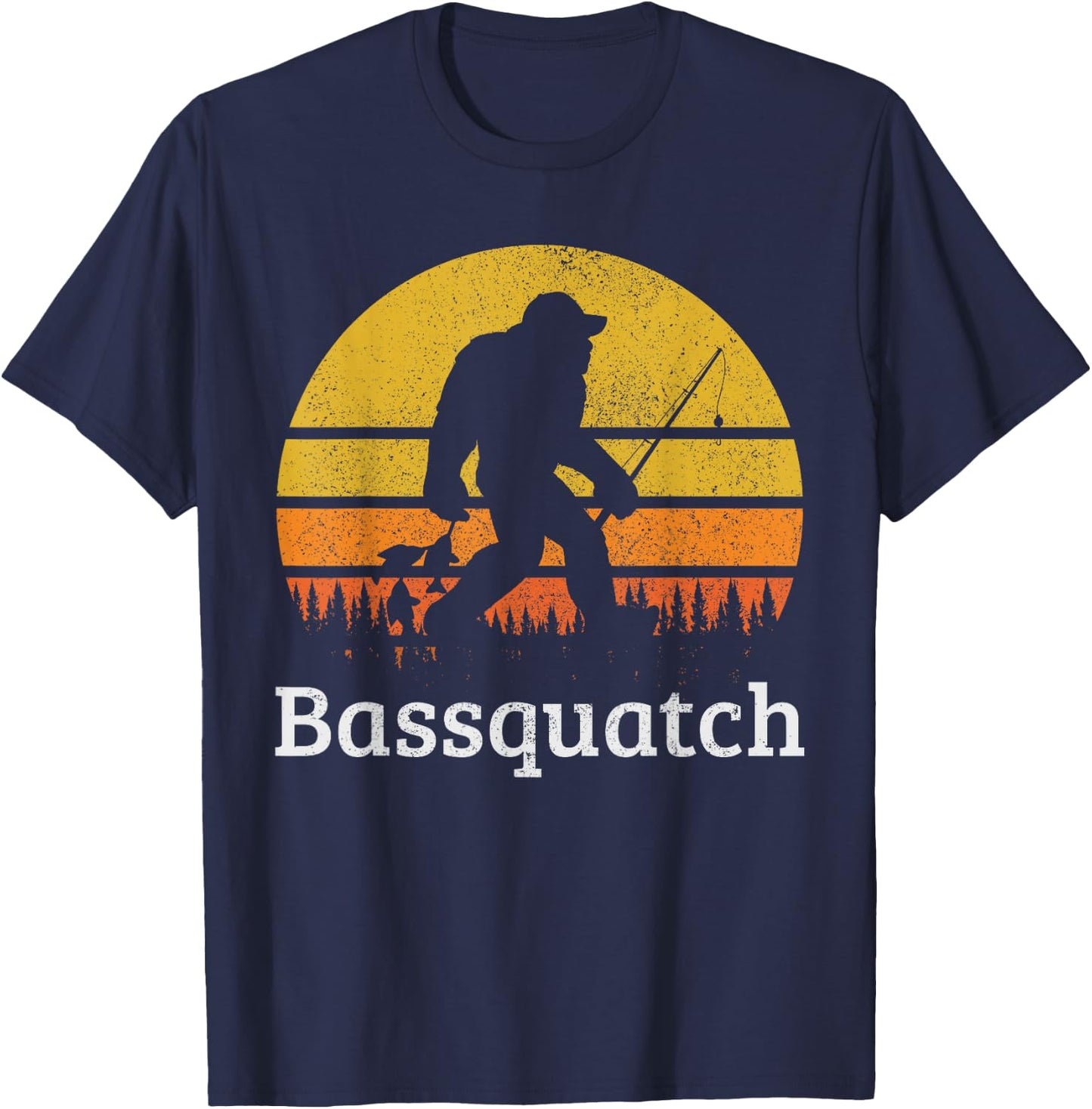 Bassquatch Funny Bass Fishing Sasquatch Bigfoot Vintage Gift T-Shirt - T-Shirt | Navy