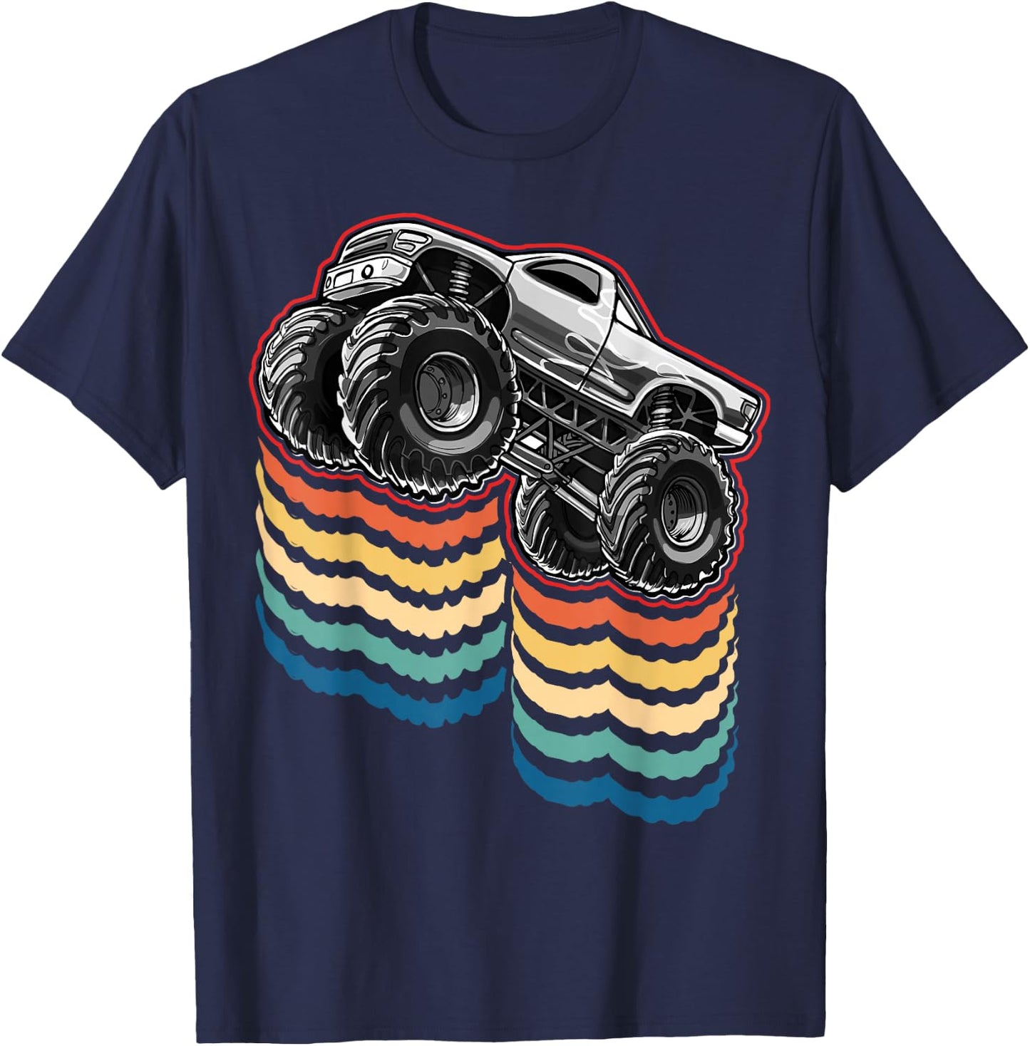 Retro Vintage Monster Truck Retro Silhouette Gift Boys T-Shirt - T-Shirt | Navy