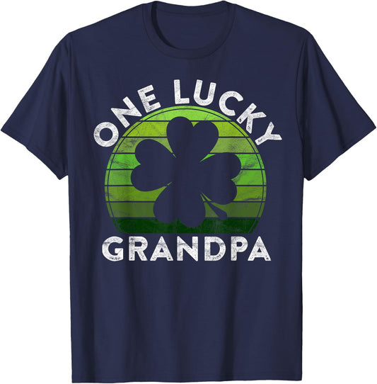 One Lucky Grandpa Gift Shamrock Sunset Irish St Patricks Day T-Shirt - T-Shirt | Navy