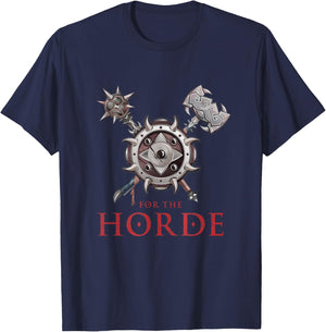 FOR THE HORDE Fantasy Sword Mace Weapons & Shield For Battle T-Shirt - T-Shirt | Navy