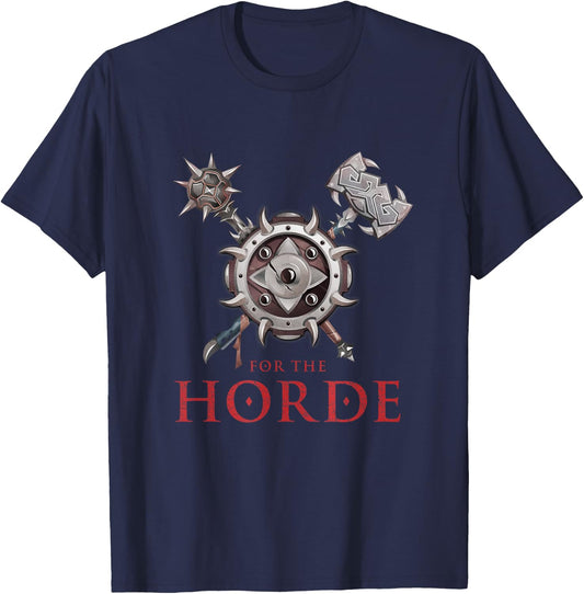 FOR THE HORDE Fantasy Sword Mace Weapons & Shield For Battle T-Shirt - T-Shirt | Navy