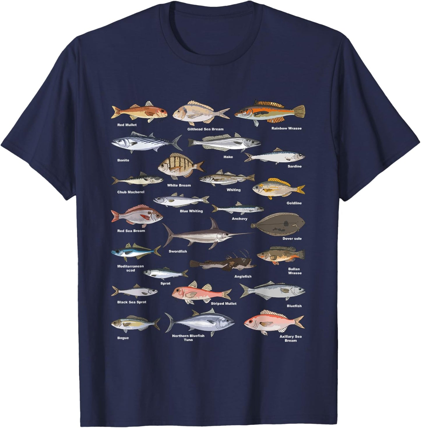 Vintage Fish Identification Chart Fishing T-Shirt - T-Shirt | Navy