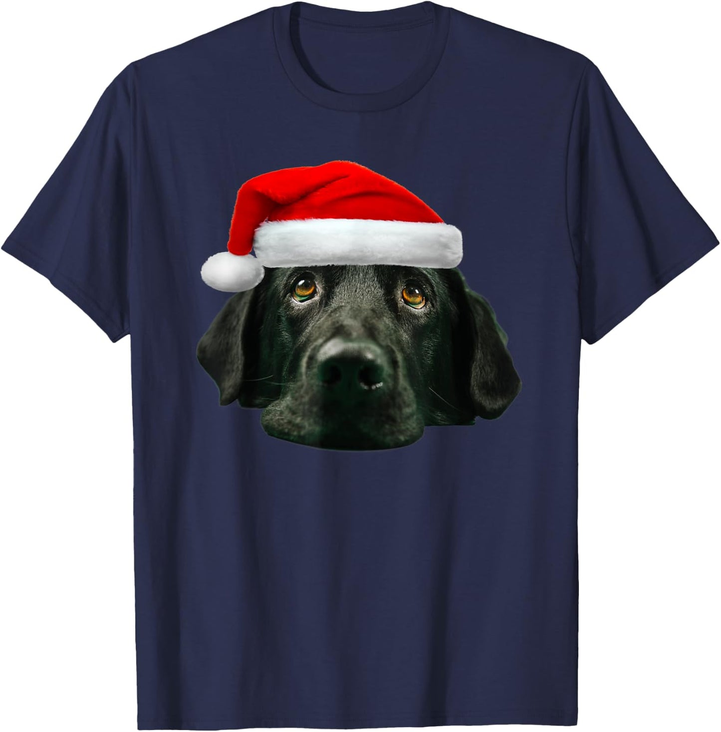 Black Lab Shirt Cute Santa Hat Image Funny Christmas Gift T-Shirt - T-Shirt | Navy