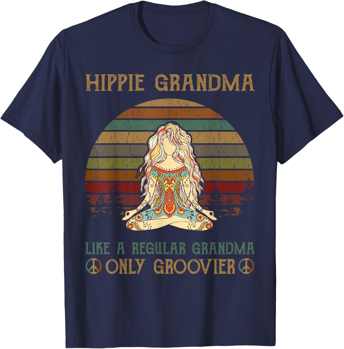 Hippie Grandma Like A Regular Grandma Vintage T-Shirt - T-Shirt | Navy