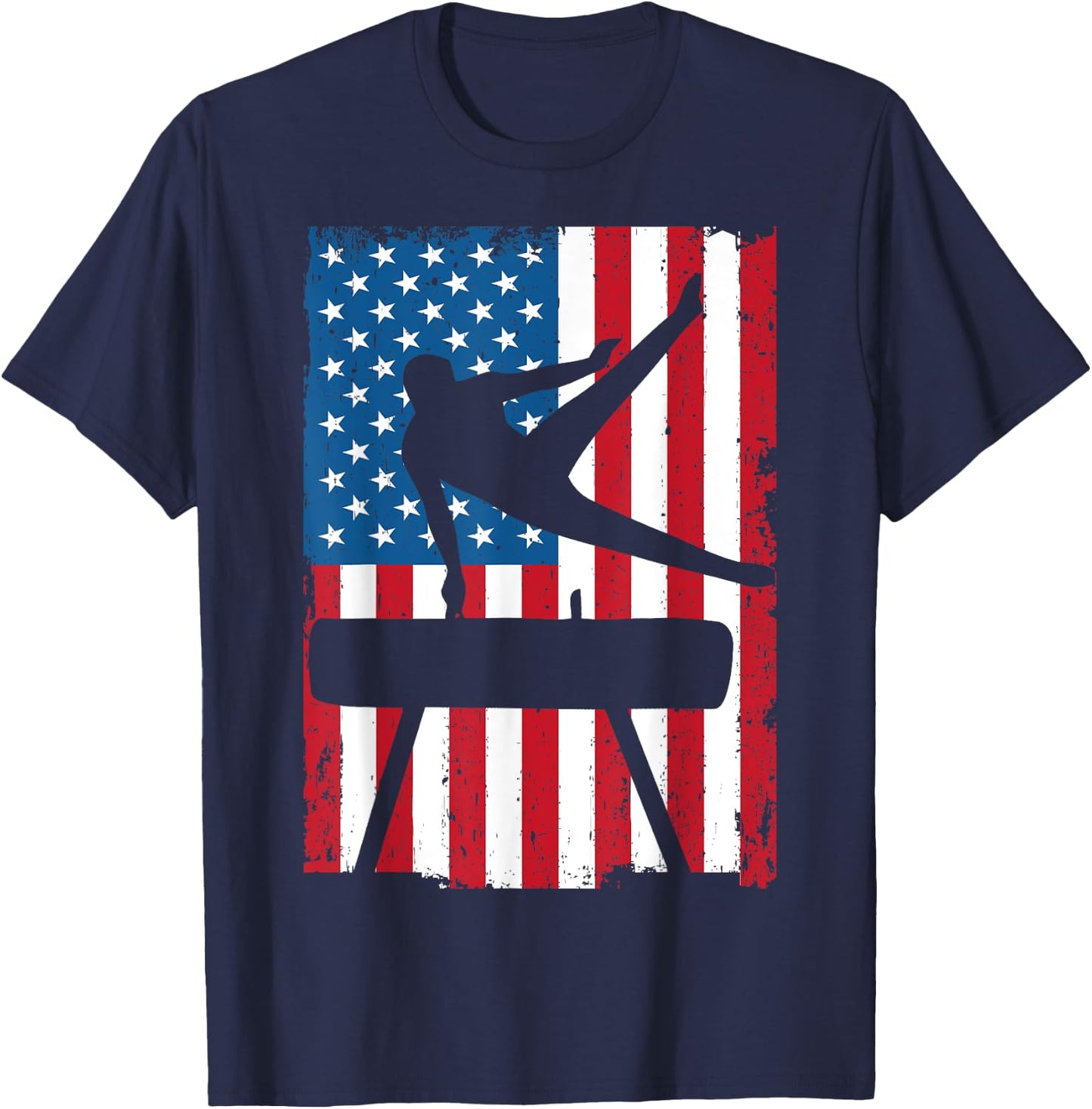 Gymnastics Pommel Horse American Flag Vintage Sports USA T-Shirt - T-Shirt | Navy