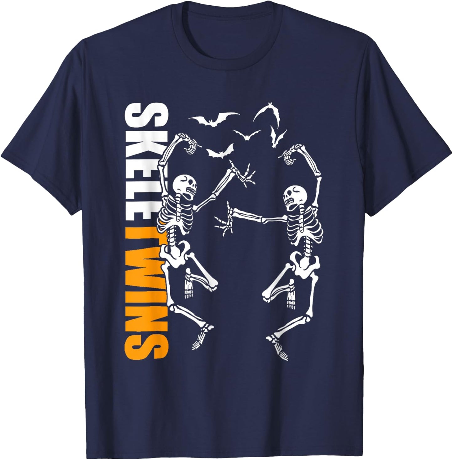 Twins Halloween Matching Skeletwins Funny Dancing Skeletons T-Shirt - T-Shirt | Navy
