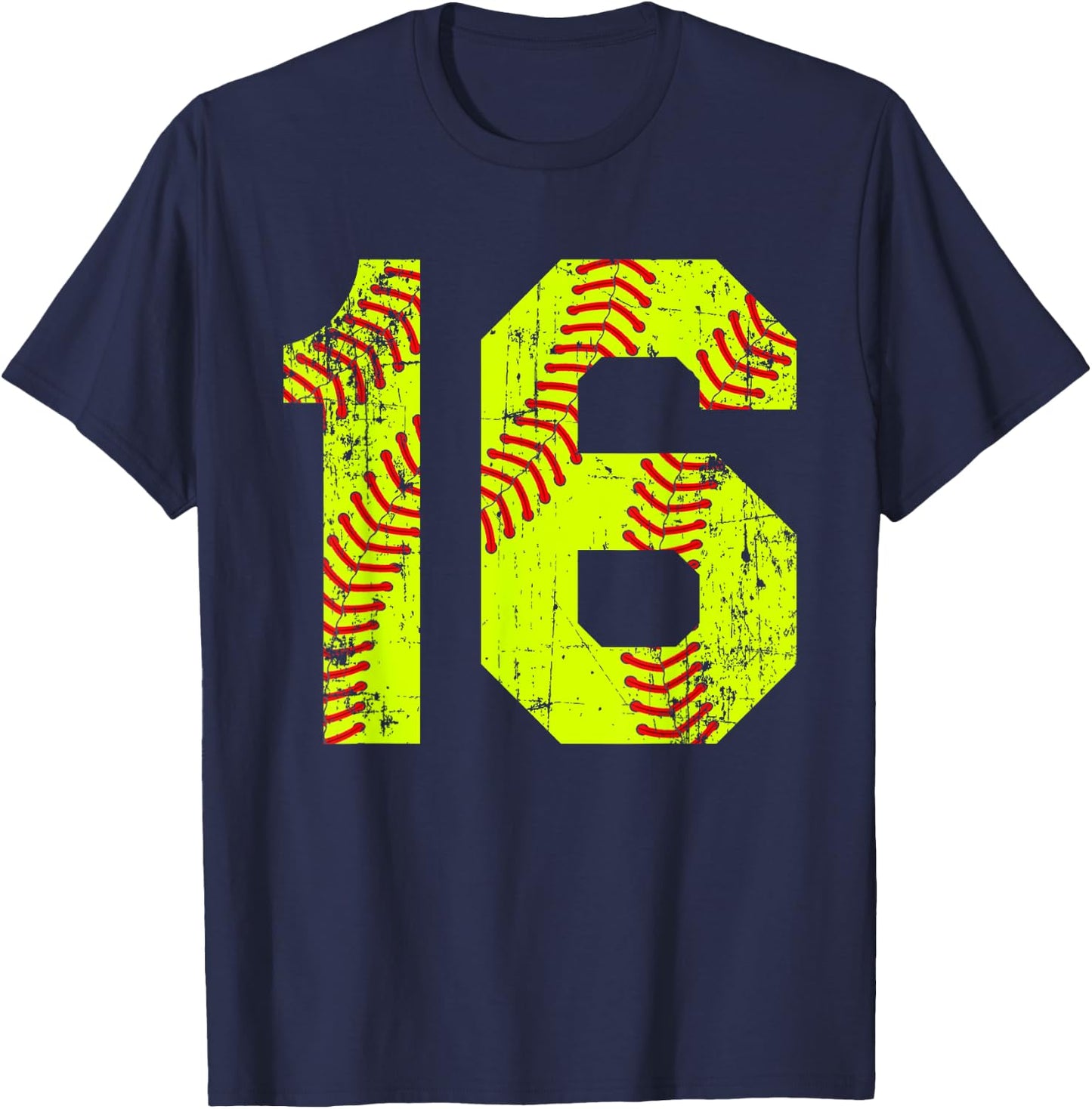 Vintage Softball 16 Jersey Number T-Shirt - T-Shirt | Navy