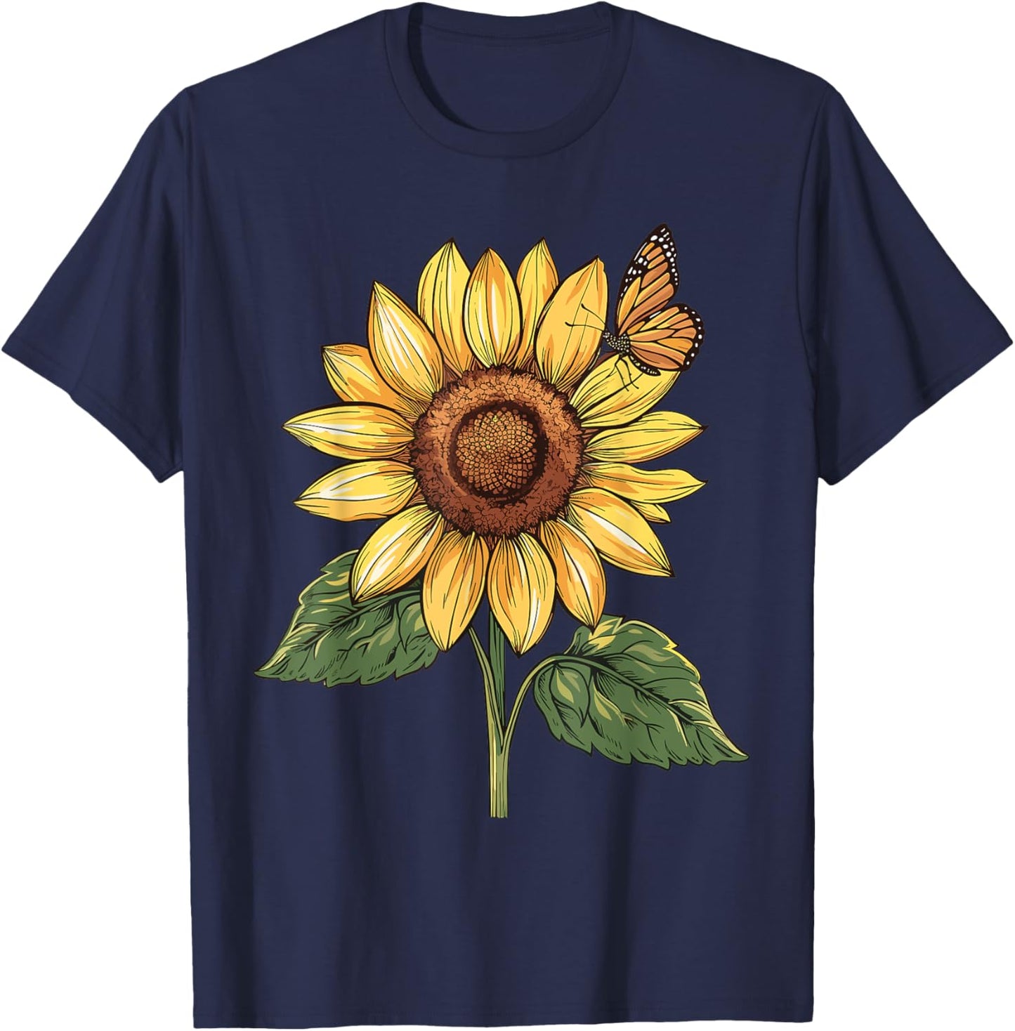 Sunflower and Butterfly T-Shirt - T-Shirt | Navy