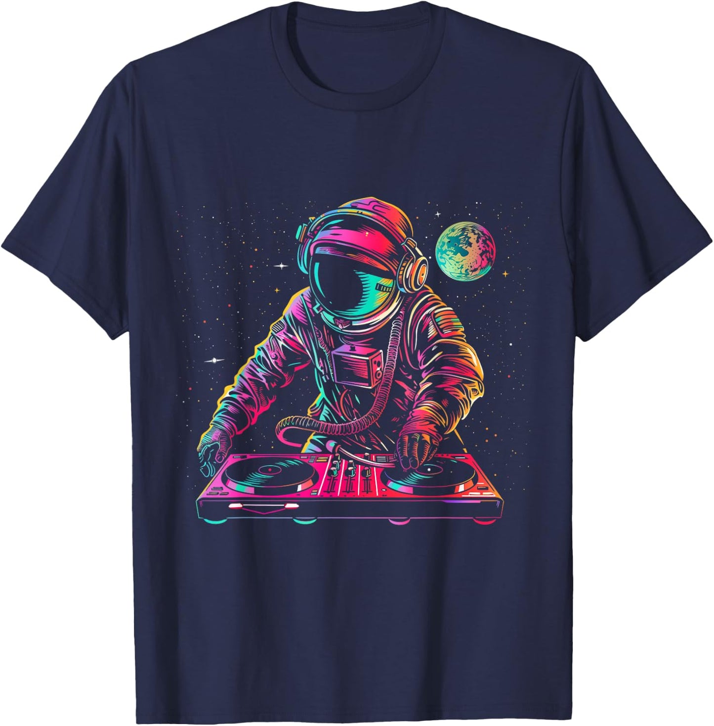 DJ Astronaut Space EDM Techno House Music Vinyl Record Funny T-Shirt - T-Shirt | Navy